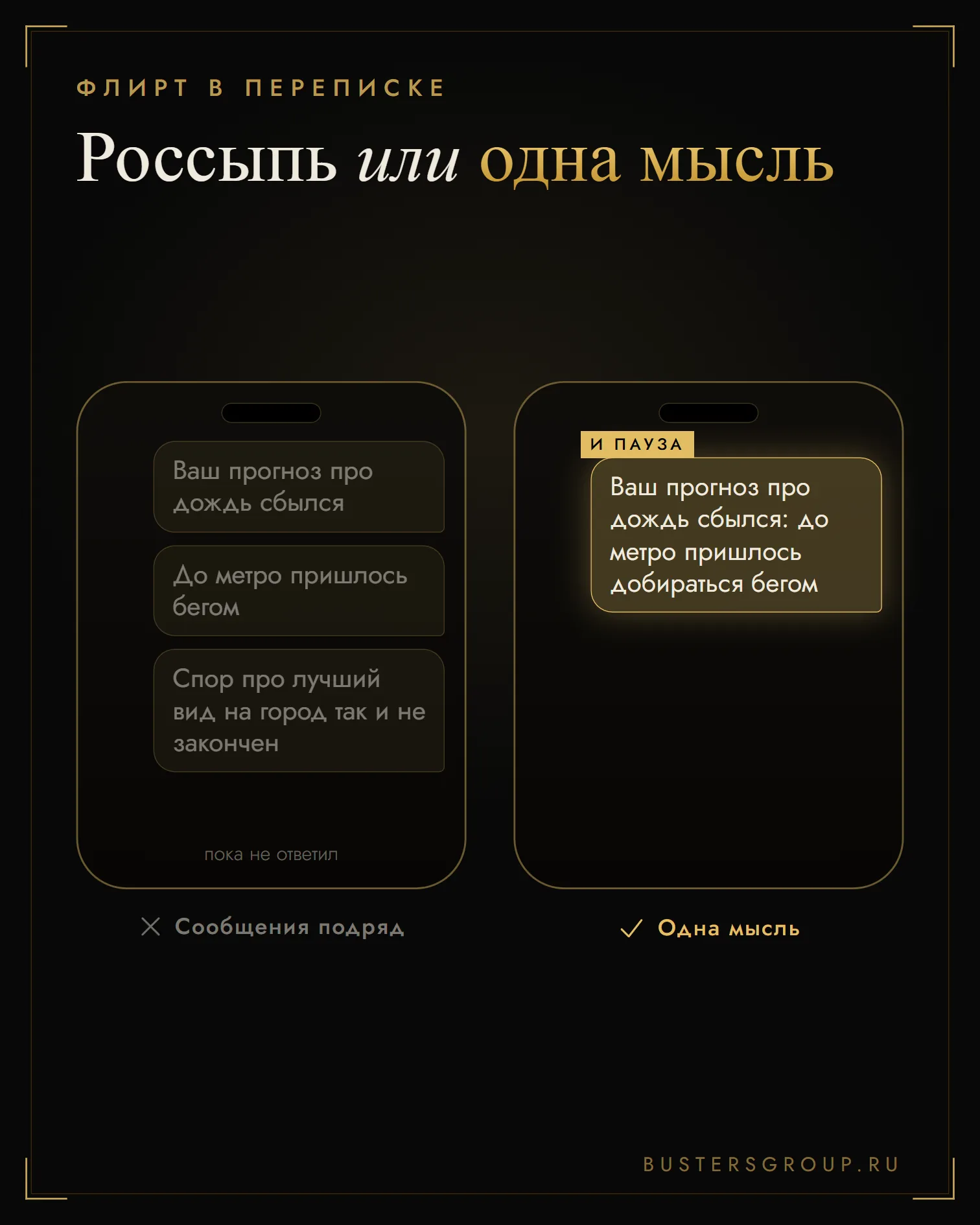 Флирт в переписке: три сообщения подряд без ответа против одного сообщения с одной мыслью