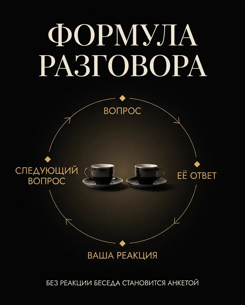 Инфографика: формула разговора с девушкой — вопрос, её ответ, ваша реакция, следующий вопрос
