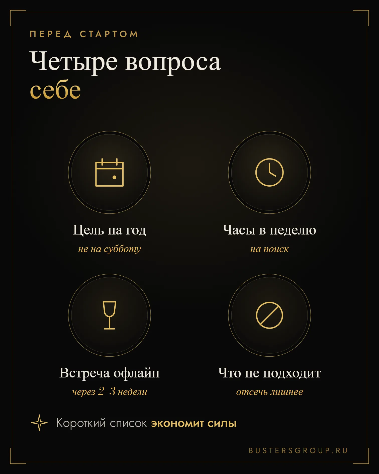 Четыре вопроса себе перед поиском серьёзных отношений: цель на год, время в неделю, встреча офлайн, что не подходит
